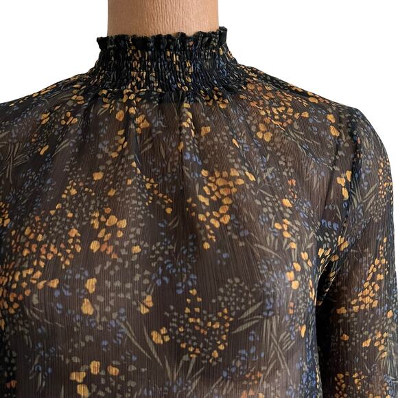 Line and Dot Sheer Floral Top Size S - Picture 7 of 13